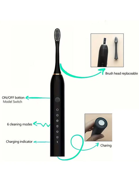 Rechargeable X-3 Sonic Electric Toothbrush with 4 Detachable Bristles