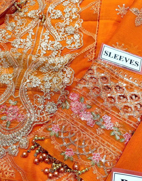 Heavy Embroidered Orange Chiffon Wedding Dress with Inner