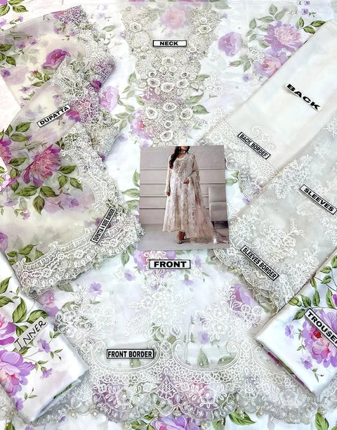 Heavy Embroidered White Chiffon Wedding Wear Dress with Inner