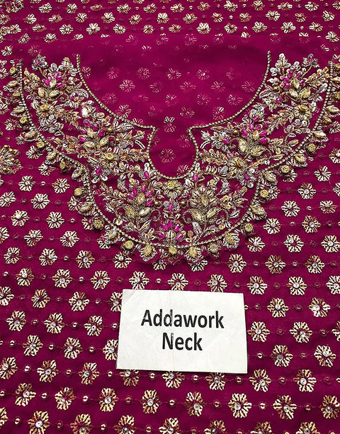 Luxurious Adda Work & Heavy Embroidered Chiffon Bridal Dress with Matching Potli Bag