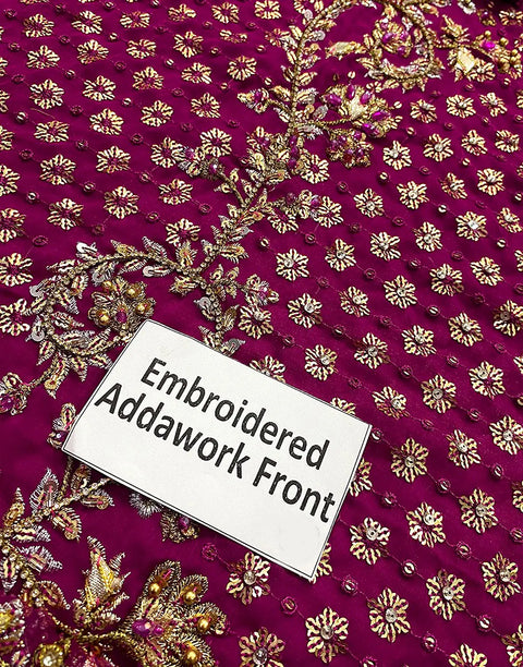 Luxurious Adda Work & Heavy Embroidered Chiffon Bridal Dress with Matching Potli Bag