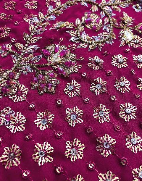 Luxurious Adda Work & Heavy Embroidered Chiffon Bridal Dress with Matching Potli Bag