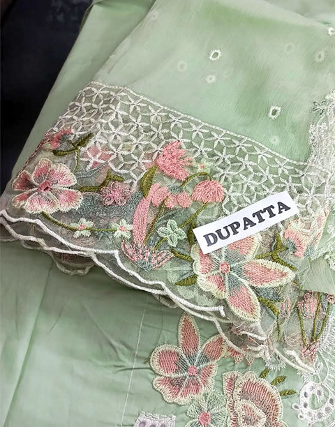 Heavy Schiffli Embroidered Cotton Party Dress with Emb. Chiffon Dupatta