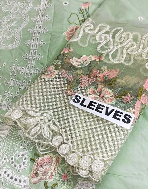 Heavy Schiffli Embroidered Cotton Party Dress with Emb. Chiffon Dupatta