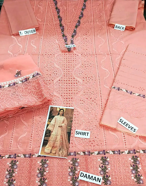 Heavy Schiffli Embroidered Cotton Party Wear Suit with Emb. Chiffon Dupatta