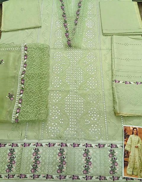 Heavy Schiffli Embroidered Cotton Party Wear Suit with Emb. Chiffon Dupatta