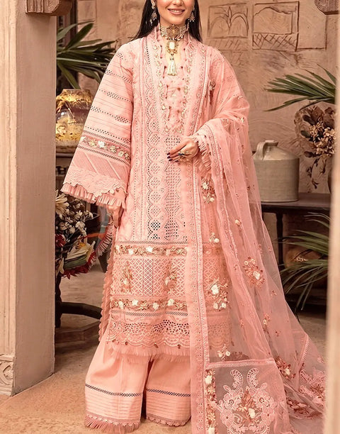 Heavy Schiffli Embroidered Cotton Party Wear Suit with Emb. Chiffon Dupatta