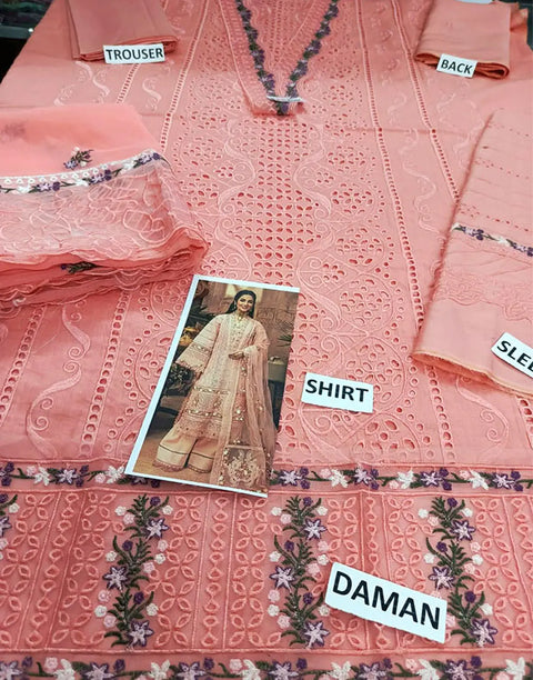 Heavy Schiffli Embroidered Cotton Party Wear Suit with Emb. Chiffon Dupatta