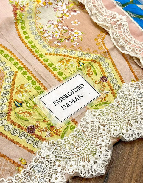 All-Over Print Embroidered Lawn Dress Design with Emb. Chiffon Dupatta