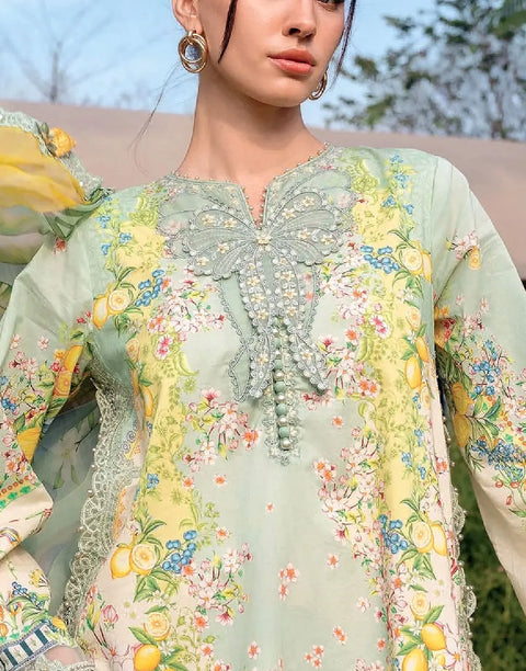 All-Over Print Embroidered Lawn Suit Design with Emb. Chiffon Dupatta