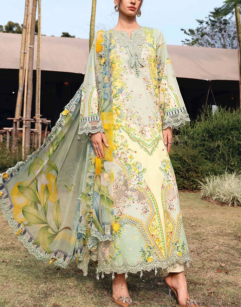 All-Over Print Embroidered Lawn Suit Design with Emb. Chiffon Dupatta