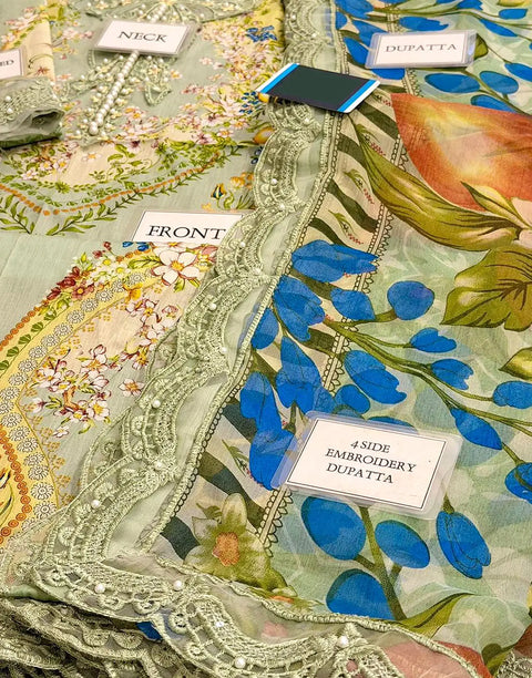All-Over Print Embroidered Lawn Suit Design with Emb. Chiffon Dupatta
