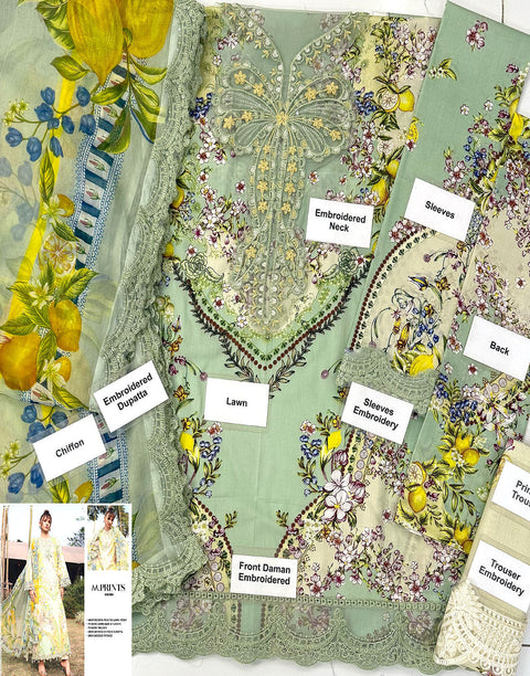 All-Over Print Embroidered Lawn Suit Design with Emb. Chiffon Dupatta