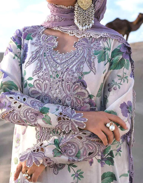 All-Over Print Cut-Work Embroidered Lawn Dress with Emb. Chiffon Dupatta