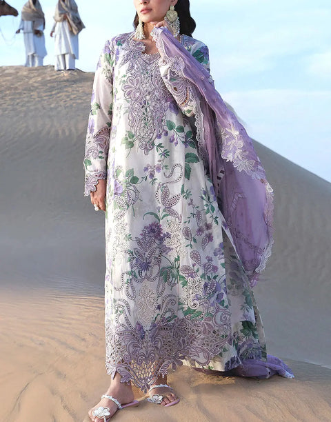 All-Over Print Cut-Work Embroidered Lawn Dress with Emb. Chiffon Dupatta