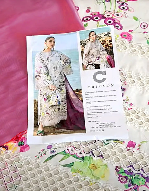 All‑Over Digital Print Schiffli Embroidered White Lawn Dress for Daily & Party Wear