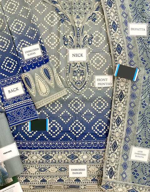 Bundle of 2 Embroidered 3-Piece Lawn Suits Wholesale