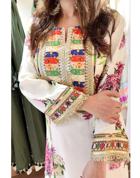 Designer Inspired All-Over Print Embroidered Lawn Dress with 4-Side Emb. Chiffon Dupatta