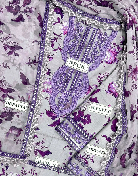 Aneela's All-Over Print 9mm Sequins Embroidered Lawn Dress with 4-Side Emb. Chiffon Dupatta
