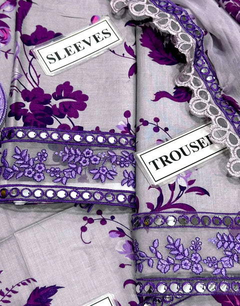 Aneela's All-Over Print 9mm Sequins Embroidered Lawn Dress with 4-Side Emb. Chiffon Dupatta
