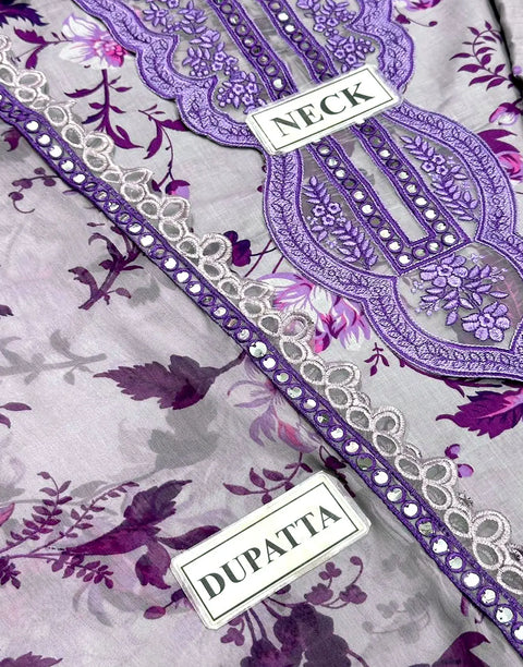 Aneela's All-Over Print 9mm Sequins Embroidered Lawn Dress with 4-Side Emb. Chiffon Dupatta