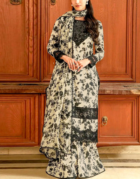 Aneela's All-Over Print Embroidered Lawn Dress with Chiffon Dupatta
