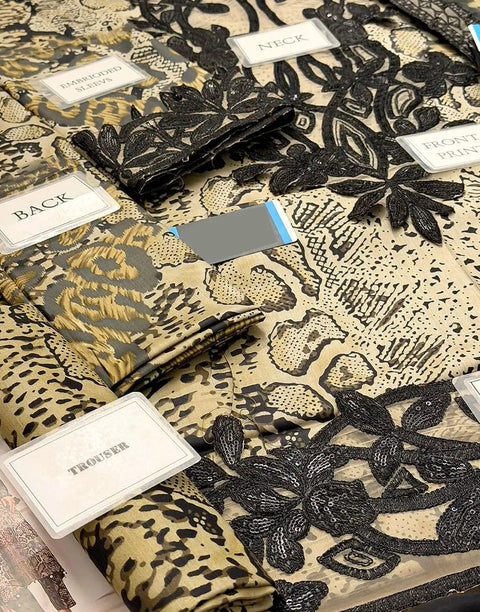 Trendy All-Over Print Sequins Embroidered Beige Lawn Dress with Emb. Chiffon Dupatta