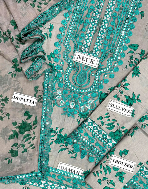 Aneela's All-Over Print 9mm Sequins Embroidered Lawn Dress with 4-Side Emb. Chiffon Dupatta