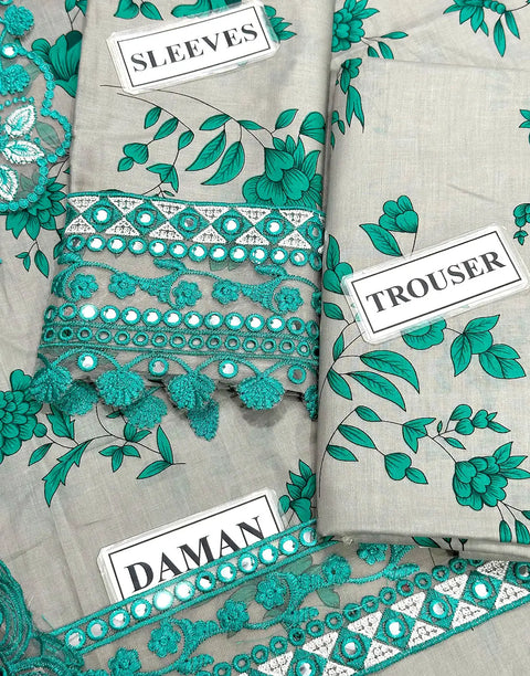 Aneela's All-Over Print 9mm Sequins Embroidered Lawn Dress with 4-Side Emb. Chiffon Dupatta