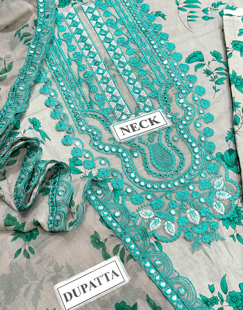 Aneela's All-Over Print 9mm Sequins Embroidered Lawn Dress with 4-Side Emb. Chiffon Dupatta