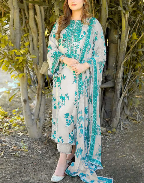 Aneela's All-Over Print 9mm Sequins Embroidered Lawn Dress with 4-Side Emb. Chiffon Dupatta