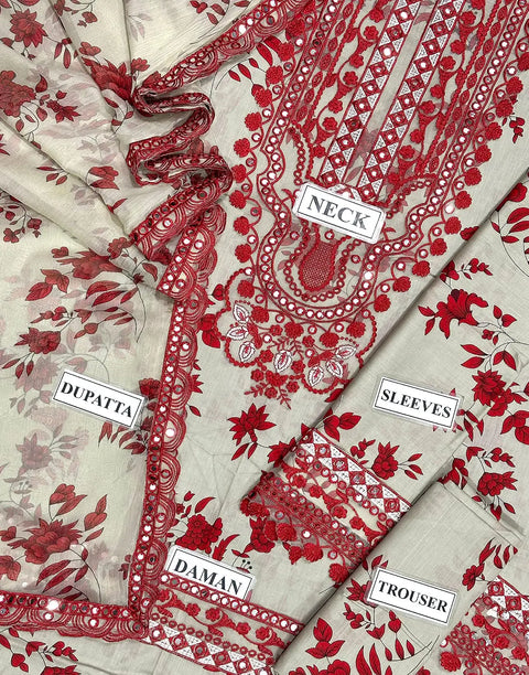 Aneela's All-Over Print 9mm Sequins Embroidered Lawn Dress with 4-Side Emb. Chiffon Dupatta