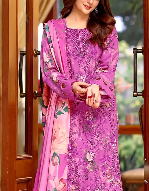 Aneela's All-Over Print  Schiffli Embroidered Lawn Dress 4-Side Emb. Chiffon Dupatta