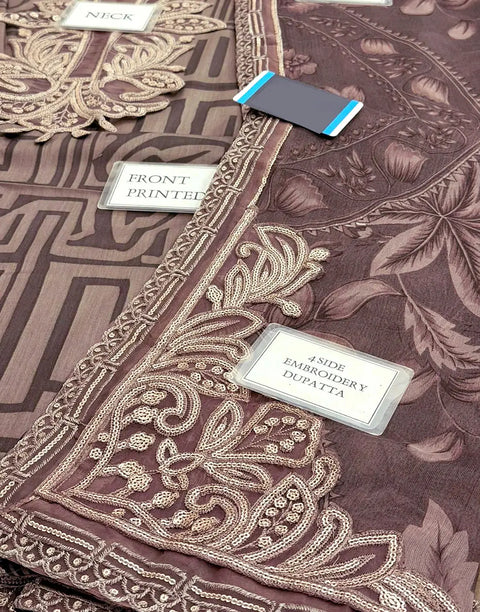 All-Over Print Embroidered EID Lawn Suit with 4-Side Emb. Chiffon Dupatta