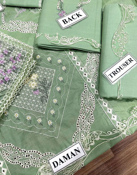 Luxurious Schiffli Embroidered EID Lawn Dress with Emb. Khaddi NET Dupatta