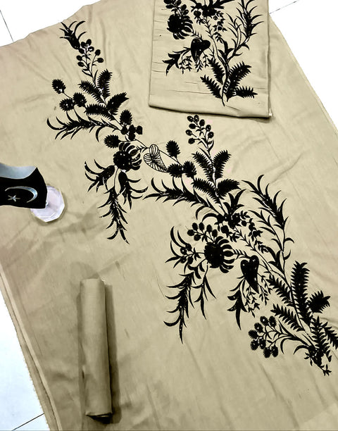 Adorable 2-Piece Sequins Embroidered Beige Lawn Dress for Girls