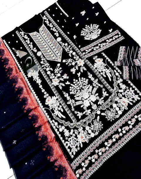 Aneela's Luxurious Embroidered Black Lawn Dress for EID and Party Wear