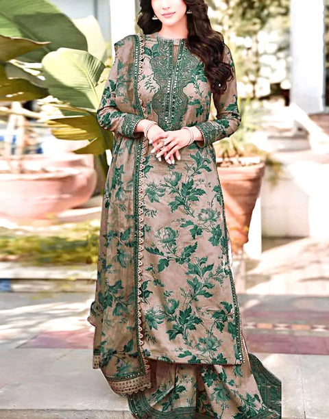 Aneela's All-Over Print 9mm Sequins Embroidered Lawn Dress with 4-Side Emb. Chiffon Dupatta