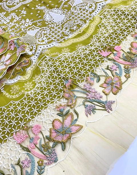 Luxury Schiffli Embroidered EID Lawn Dress with Emb. Chiffon Dupatta