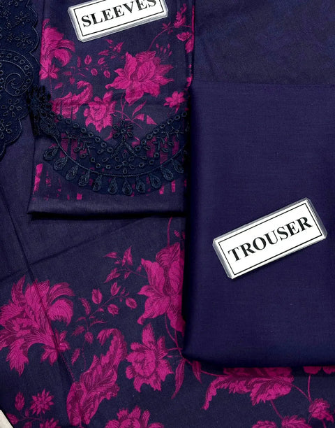 Elegant Embroidered Navy Blue Lawn Dress with Lawn Dupatta - Ideal for EID & Parties