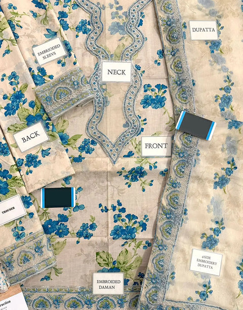 All-Over Print Embroidered EID Lawn Dress with Emb. Chiffon Dupatta