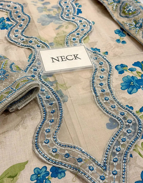 All-Over Print Embroidered EID Lawn Dress with Emb. Chiffon Dupatta