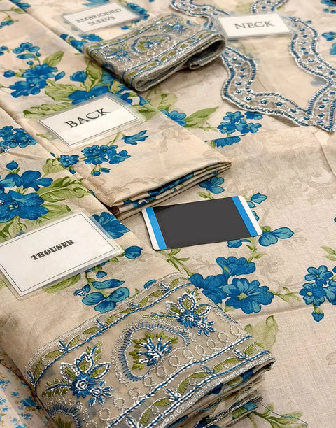 All-Over Print Embroidered EID Lawn Dress with Emb. Chiffon Dupatta