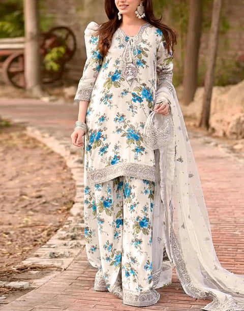 All-Over Print Embroidered EID Lawn Dress with Emb. Chiffon Dupatta