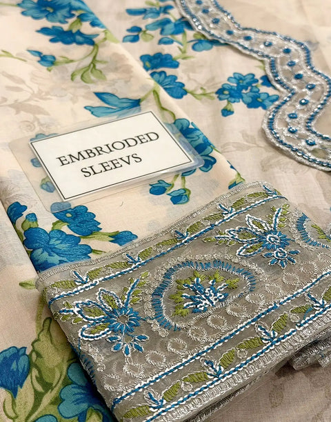 All-Over Print Embroidered EID Lawn Dress with Emb. Chiffon Dupatta