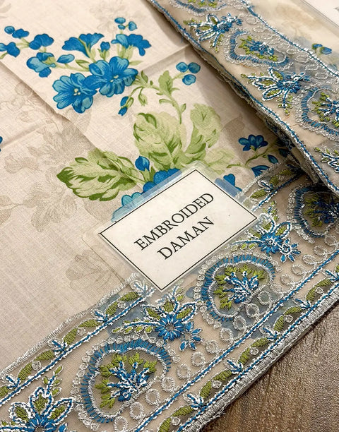 All-Over Print Embroidered EID Lawn Dress with Emb. Chiffon Dupatta