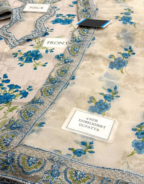 All-Over Print Embroidered EID Lawn Dress with Emb. Chiffon Dupatta