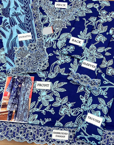 Trendy All-Over Print Embroidered EID Lawn Suit with Emb. Chiffon Dupatta