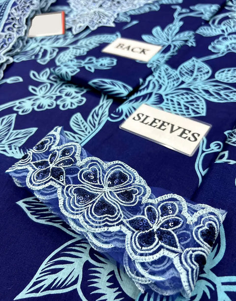 Trendy All-Over Print Embroidered EID Lawn Suit with Emb. Chiffon Dupatta