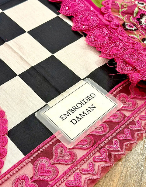 All-Over Checkerboard Print Embroidered Lawn Dress for EID & Party Wear